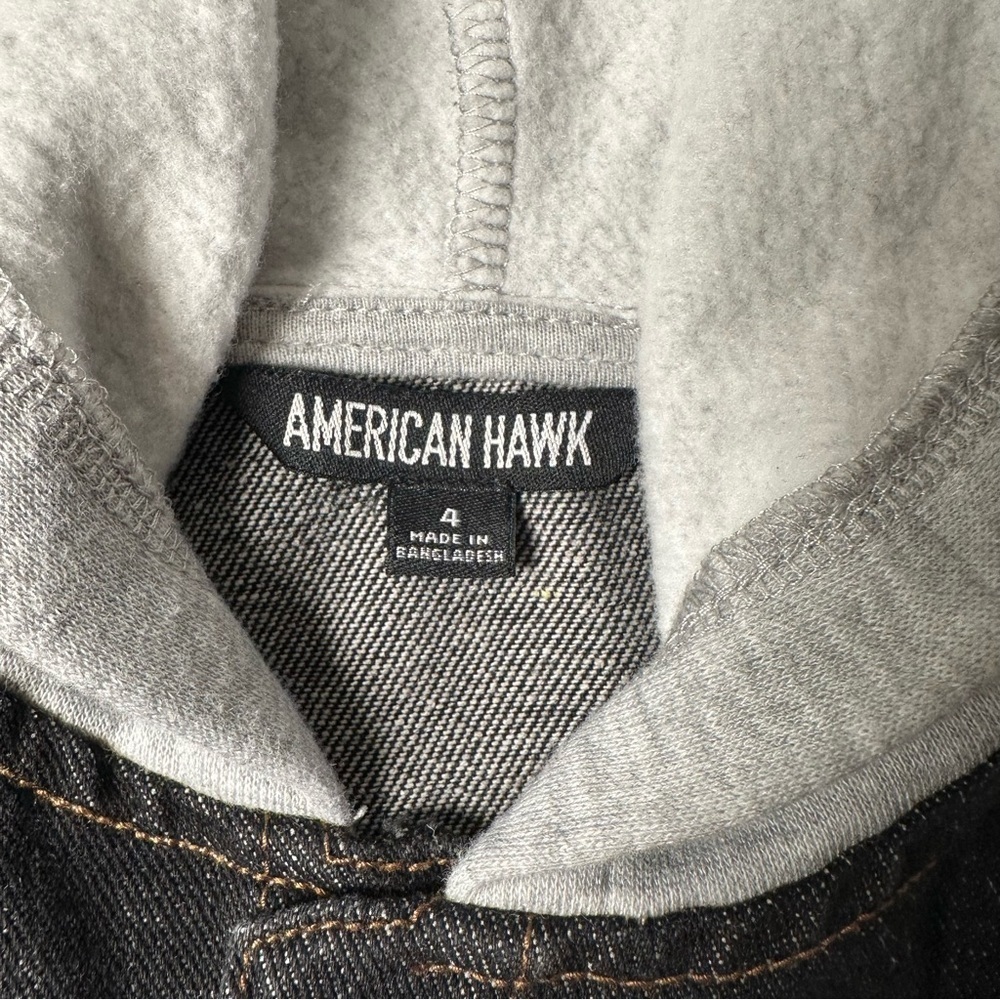 Children's Denim Hoodie Jacket with Gray Sleeves‎ - Picture 3 of 4